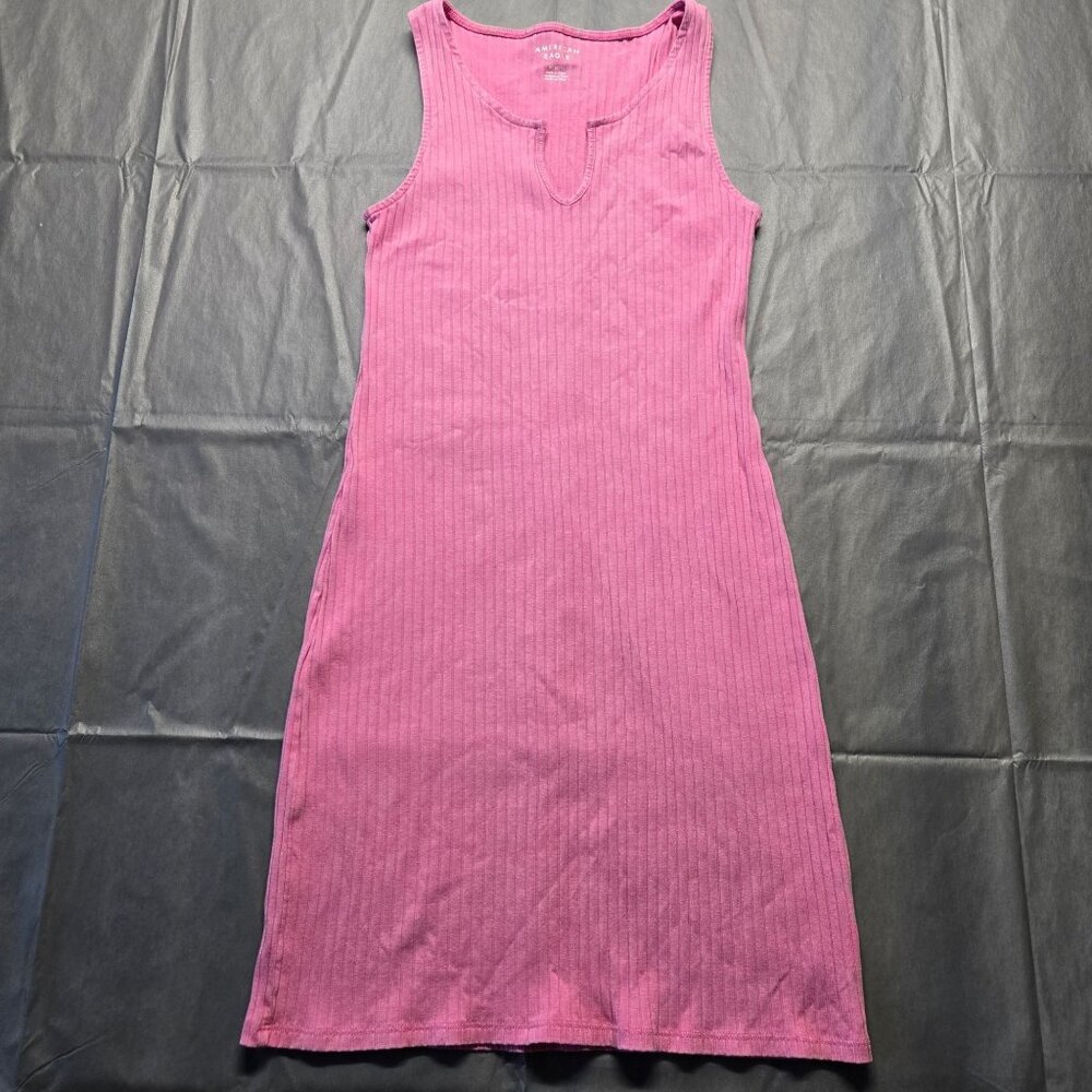 American Eagle Ribbed Pink Sleeveless Knit Midi Dress Womens Sz M